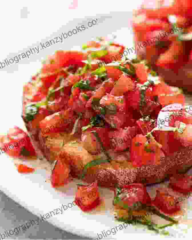 A Plate Of Bruschetta With Tomatoes And Basil, Garnished With Fresh Parsley. Cooking With Japanese Pickles: 97 Quick Classic And Seasonal Recipes