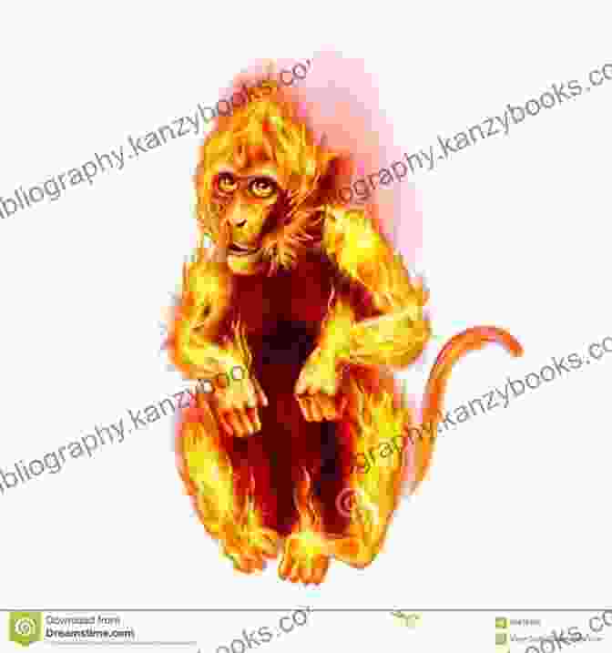 A Vibrant Illustration Of A Fire Monkey, Its Fur Swirling With Flames. Chinese Astrology: 2024 Year Of The Fire Monkey