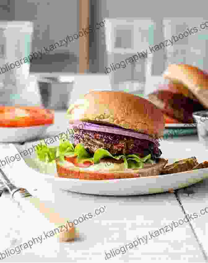 Grilled Portobello Mushroom Burger Topped With Roasted Red Peppers And Caramelized Onions. OUTDOOR GRILLING RECIPES: Main Dish Recipes For BBQ Camping