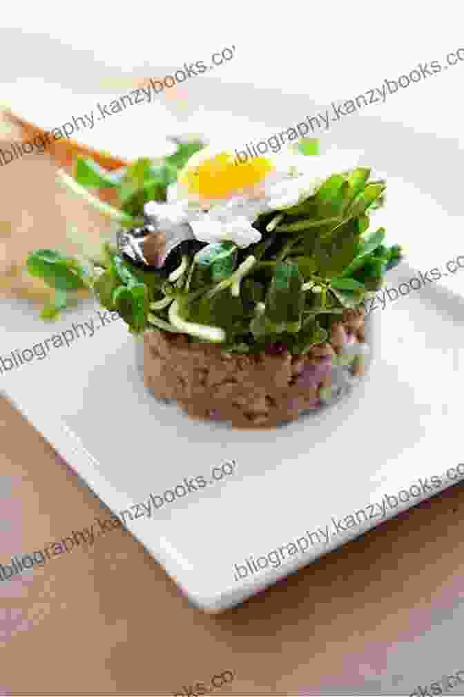 Innovative Lamb Tartare, Adorned With Vibrant Microgreens Lamb Cookbook: Lamb Chops Mutton Lamb Curry And Many Other Delicious Lamb Recipes