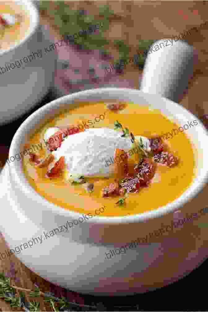 Roasted Butternut Squash Soup Garnished With A Dollop Of Sour Cream And A Sprinkle Of Chives Holiday Homemade Soup And Salad Recipes Including Fruit Salad And Vegetable Soup